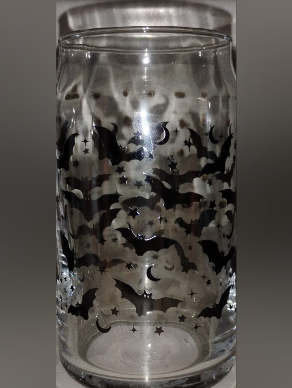 Halloween Bat Print Glass Jar - Black